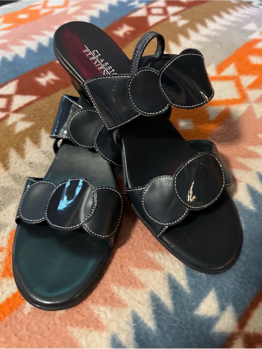 Classic Elements Navy Leather Slip-On Sandals